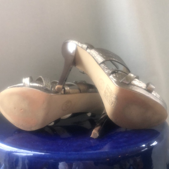 Michael kors NADJA leather embossed metallic platform high heel bronze pewter - Picture 9 of 16